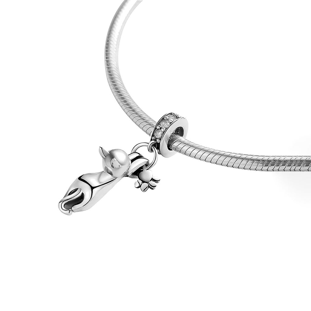 Charm de Plata .925, Hanging Cat With Footprint, Miow