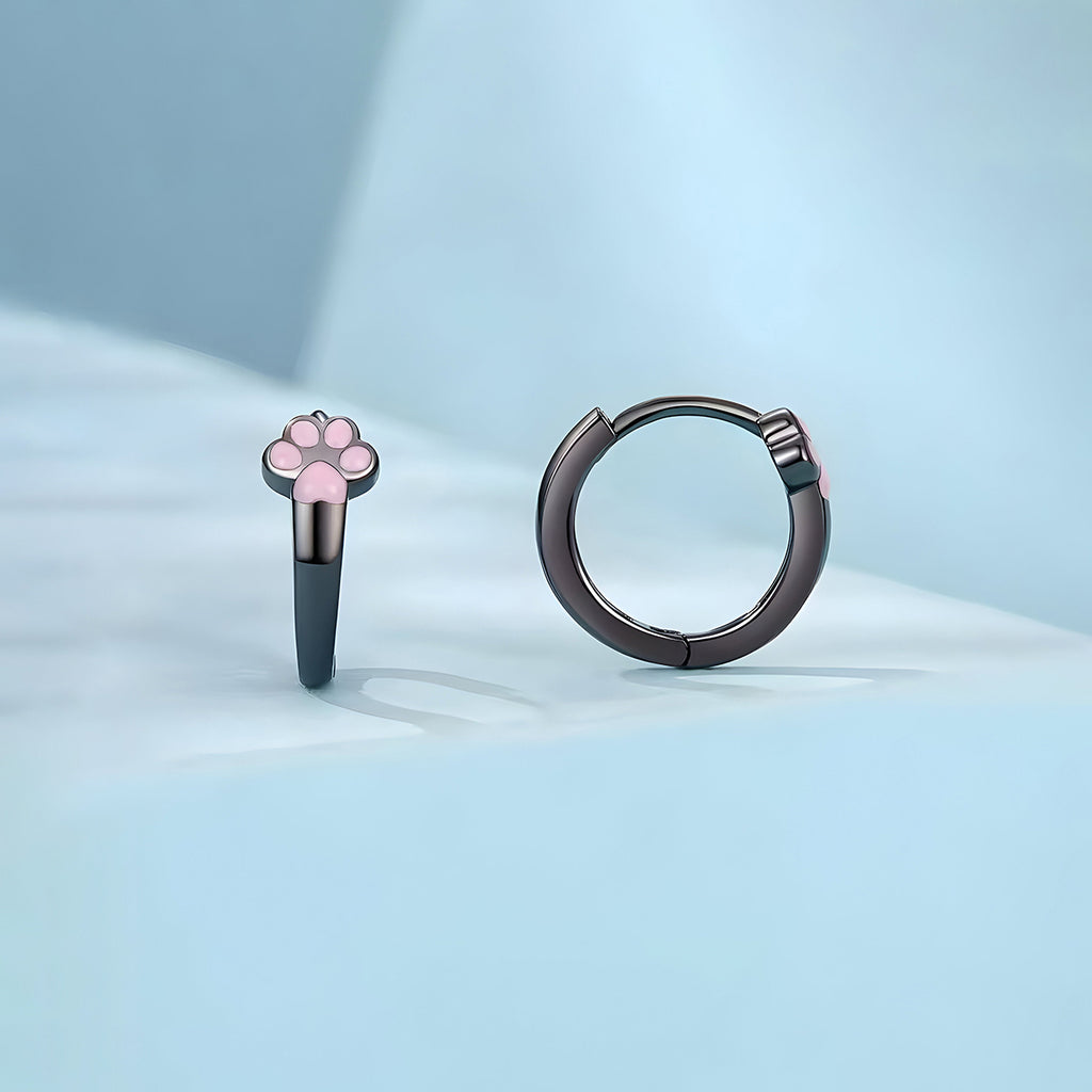 Aretes de Plata .925, Pink And Black Footprint, Miow