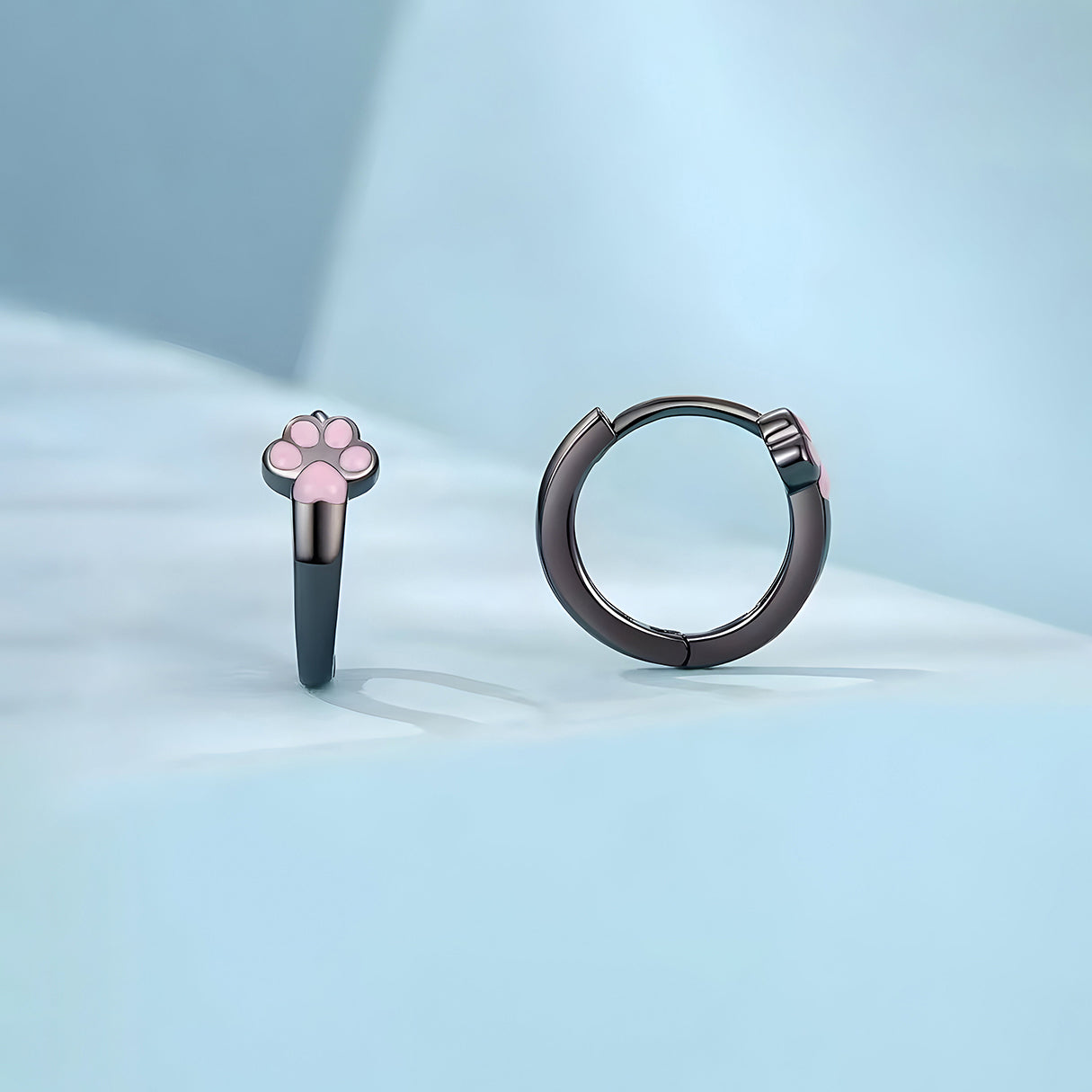 Aretes de Plata .925, Pink And Black Footprint, Miow