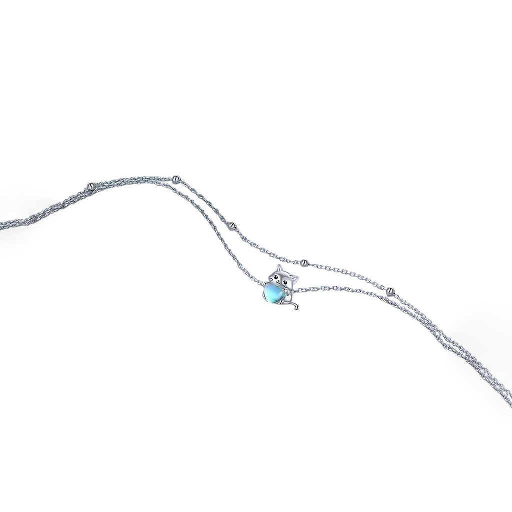 Pulsera de Plata .925, Brazalete Blue Heart Cat, Miow