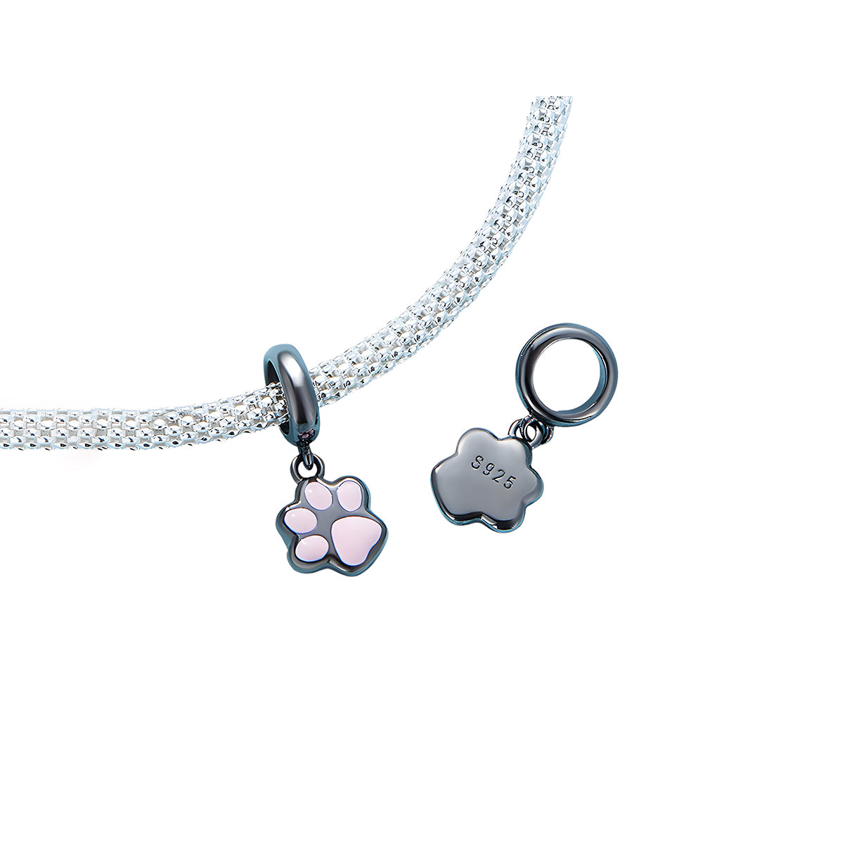 Charm de Plata .925, Pink And Black Footprint, Miow