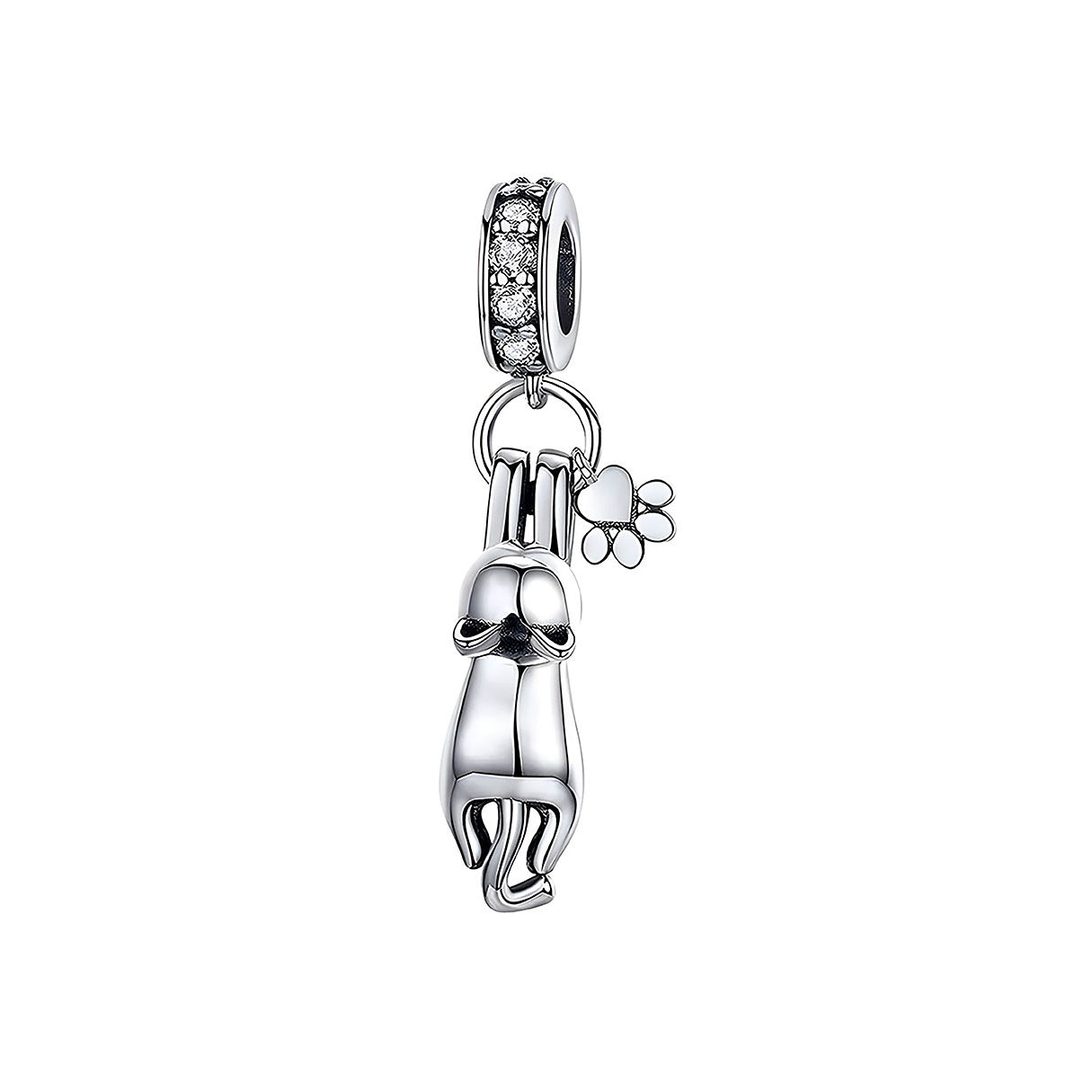 Charm de Plata .925, Hanging Cat With Footprint, Miow