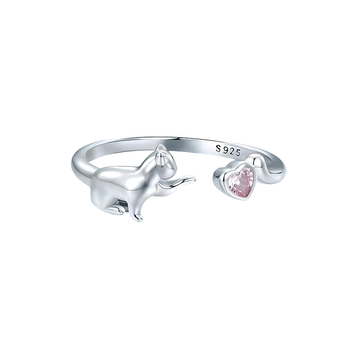 Anillo de Plata .925, Pink Heart Cat, Miow