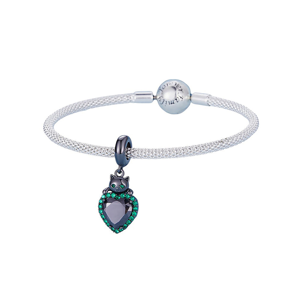 Charm de Plata .925, Black Heart Cat, Miow