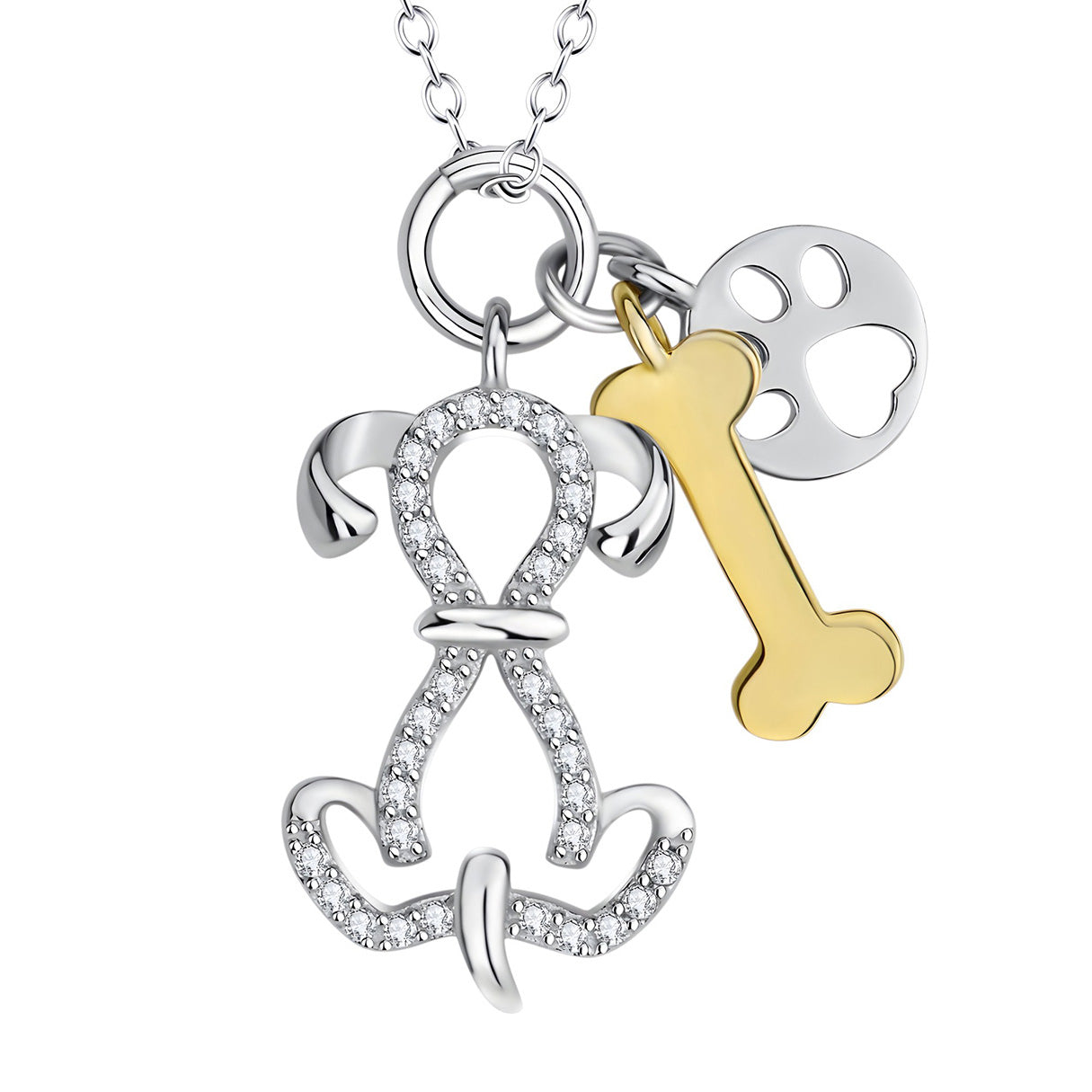Collar de Perro y Hueso, Plata .925, Ame Glam Pop