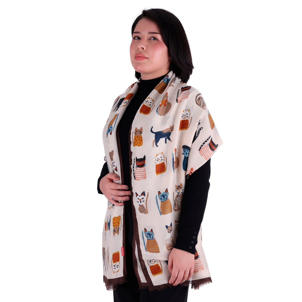 Pashmina Cat Paintings Beige, Miow