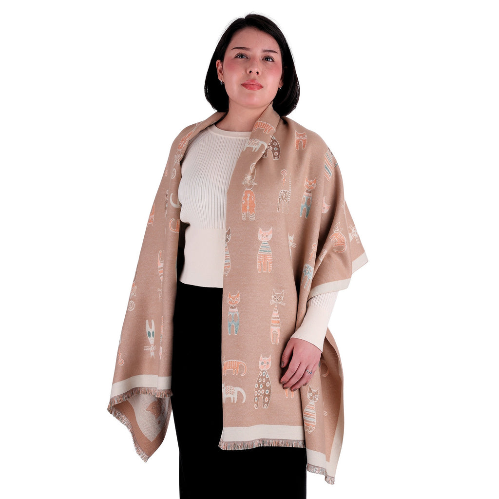 Chal de Cachemira, Knitted Cats Beige, Miow