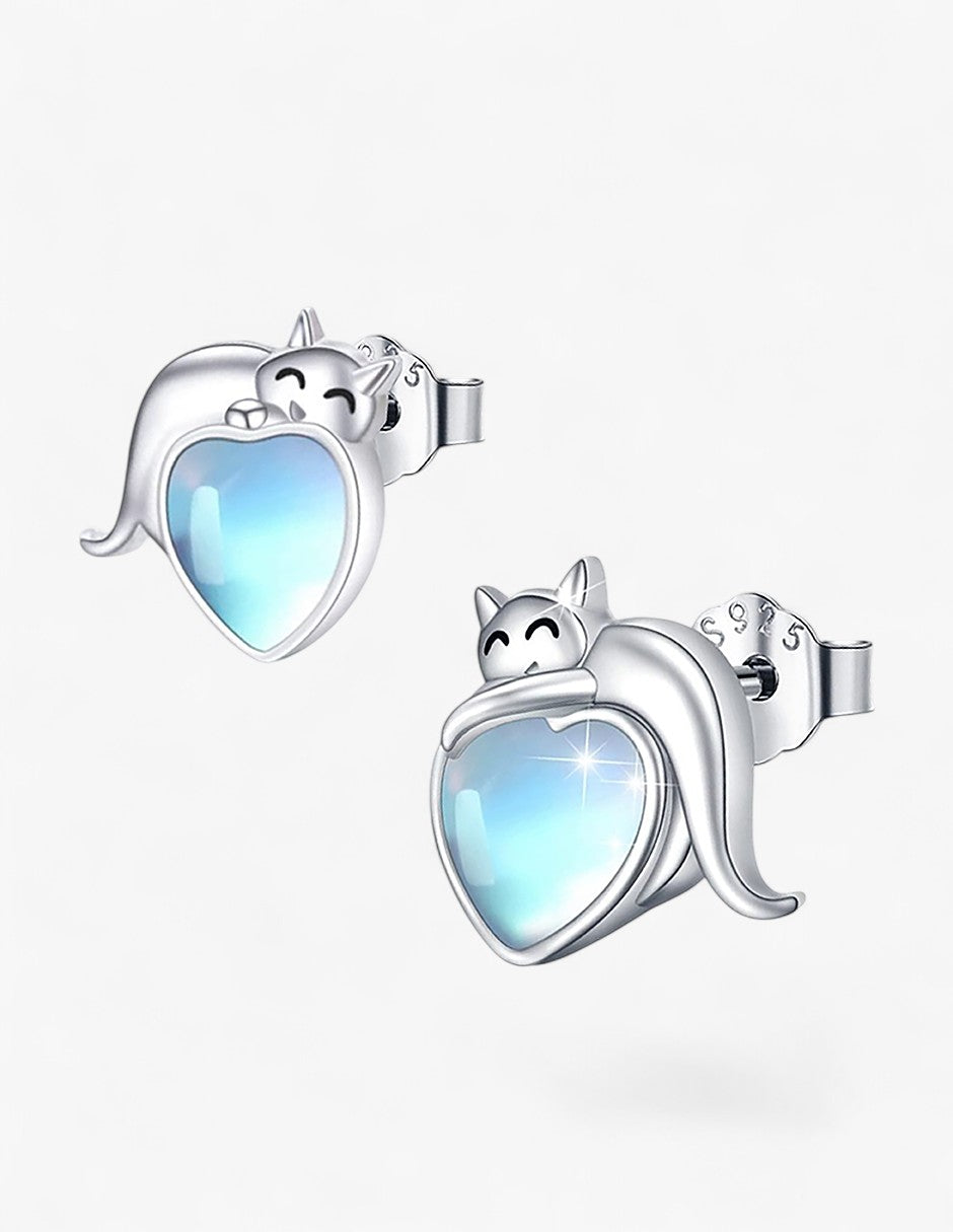 Aretes de Plata .925, Cat Moonstone Stud, Miow