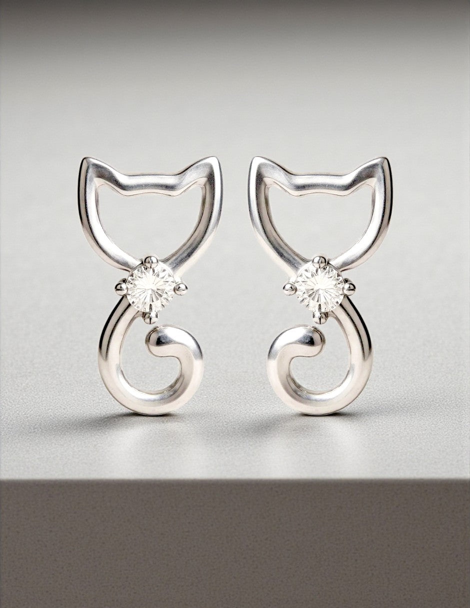 Aretes de Plata .925, Cat Stud, Miow