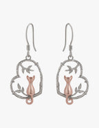 Aretes de Plata .925, Cat Branch Heart, Miow