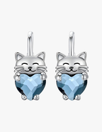 Aretes de Plata .925, Blue Heart Cat, Miow