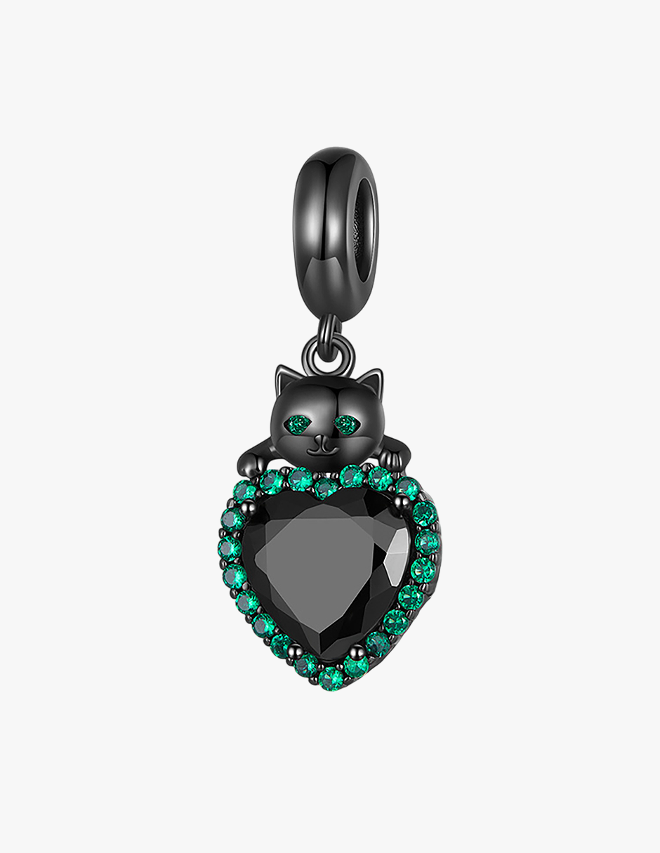 Charm de Plata .925, Black Heart Cat, Miow