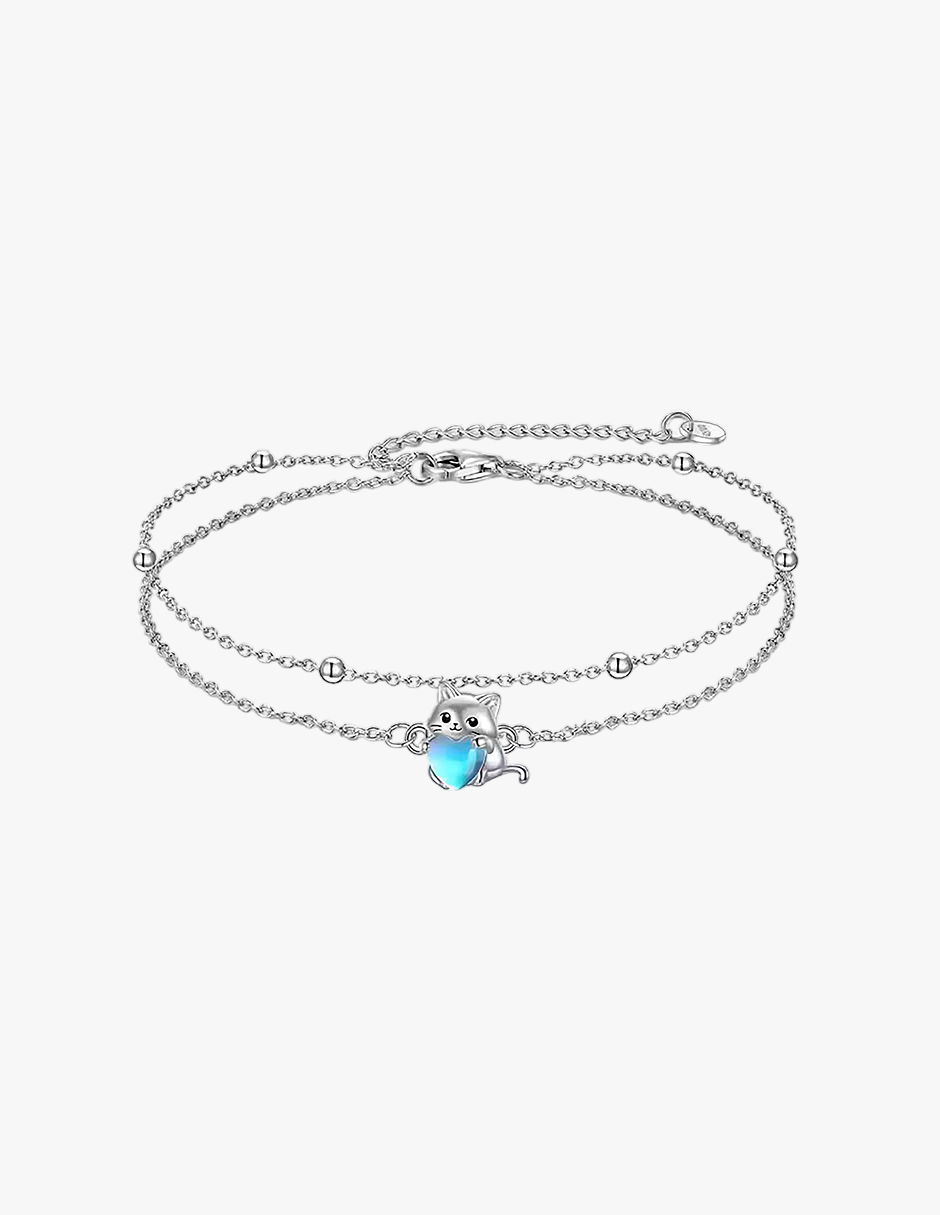 Pulsera de Plata .925, Blue Heart Cat, Miow
