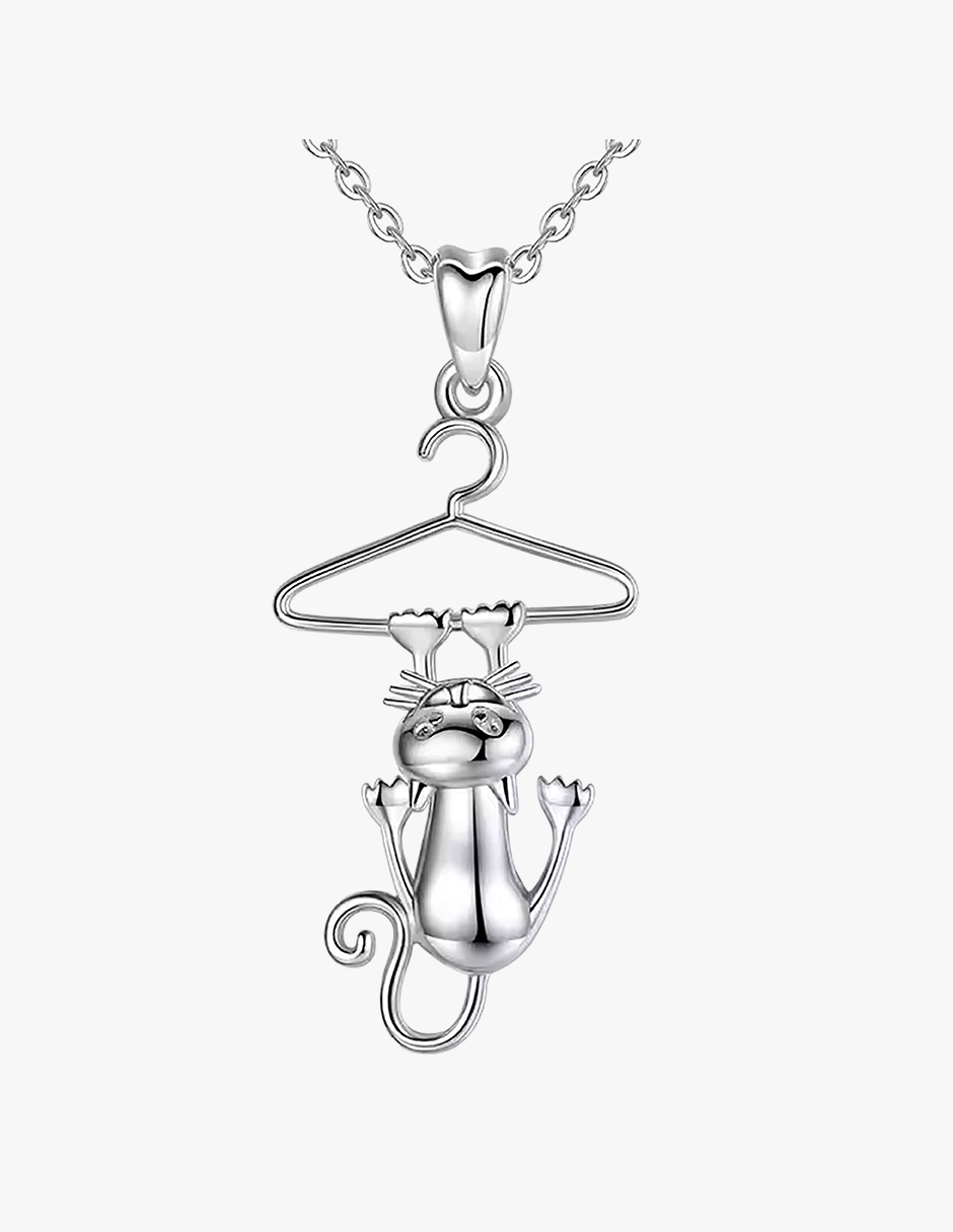 Collar de Plata .925, Cat On Hook, Miow