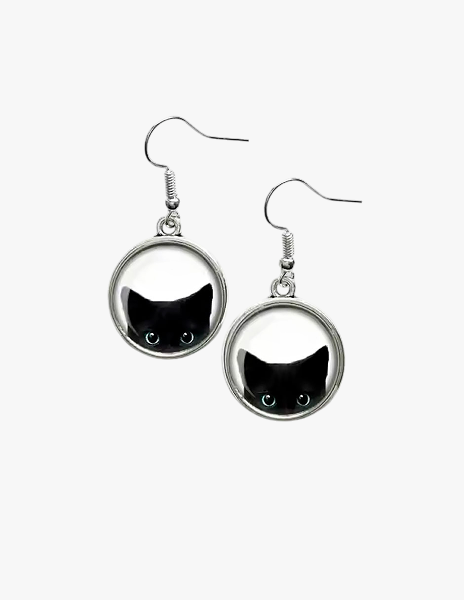 Aretes de Plata .925, Black Cat Hanging, Miow