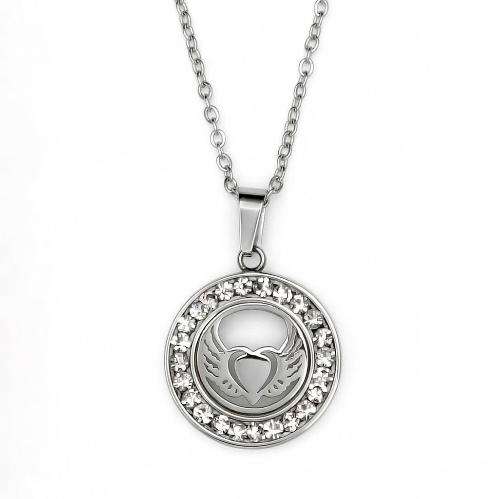 Collar Corazon Y Brillantes, Acero Inoxidable, Glam Pop Fantasy