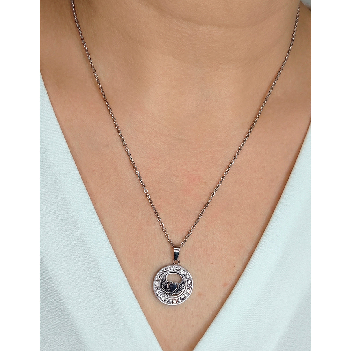 Collar Corazon Y Brillantes, Acero Inoxidable, Glam Pop Fantasy