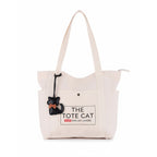 Tote Bag - The Tote Cat Miow En Lona Natural Beige