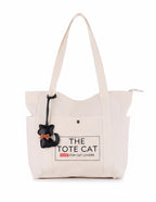 Tote Bag - The Tote Cat Miow En Lona Natural Beige
