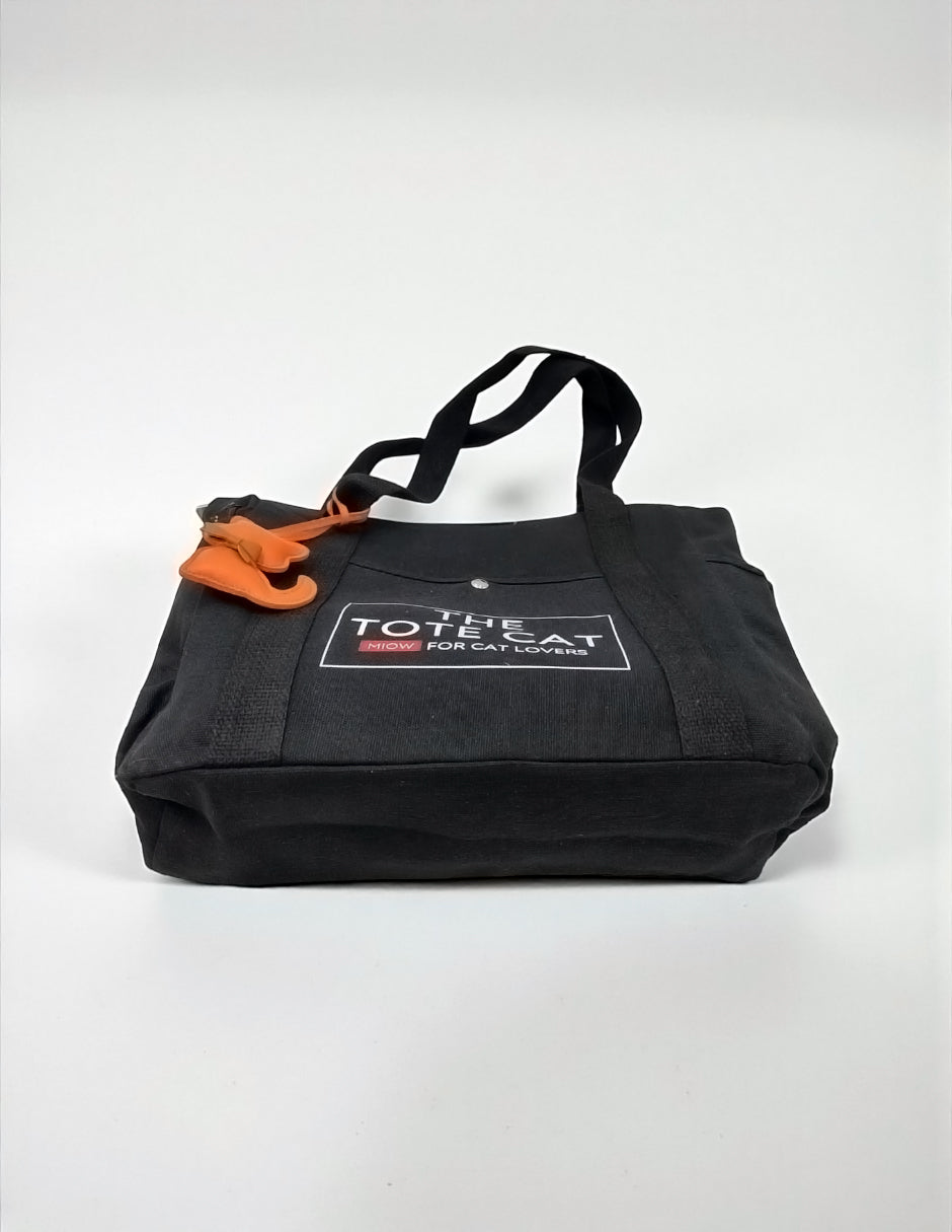 Tote Bag - The Tote Cat Miow En Lona Natural Negra