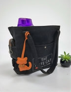 Tote Bag - The Tote Cat Miow En Lona Natural Negra
