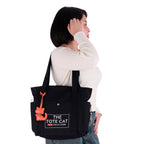 Tote Bag - The Tote Cat Miow En Lona Natural Negra