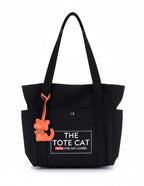 Tote Bag - The Tote Cat Miow En Lona Natural Negra