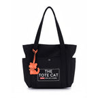 Tote Bag - The Tote Cat Miow En Lona Natural Negra