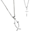 Collar Pez y Cruz, Acero Inoxidable, Glam Pop Fantasy