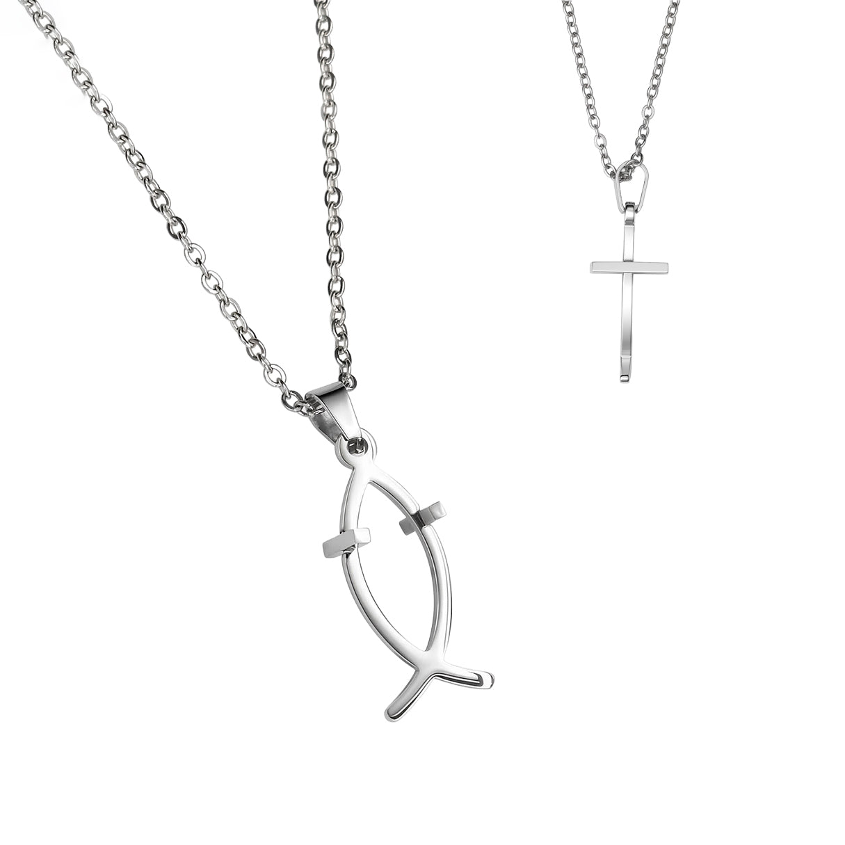 Collar Pez y Cruz, Acero Inoxidable, Glam Pop Fantasy