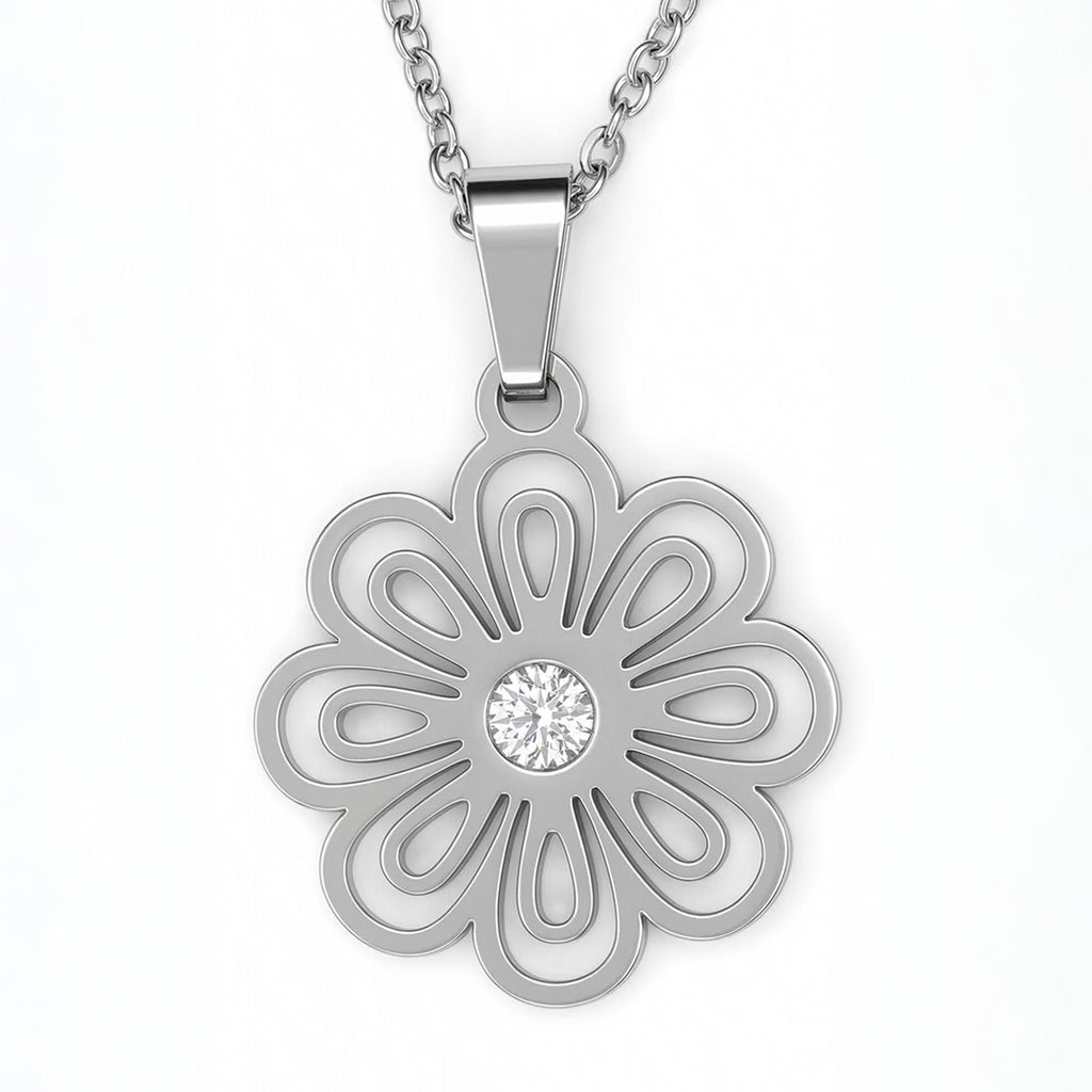 Collar Flor Y Brillante, Acero Inoxidable, Glam Pop Fantasy