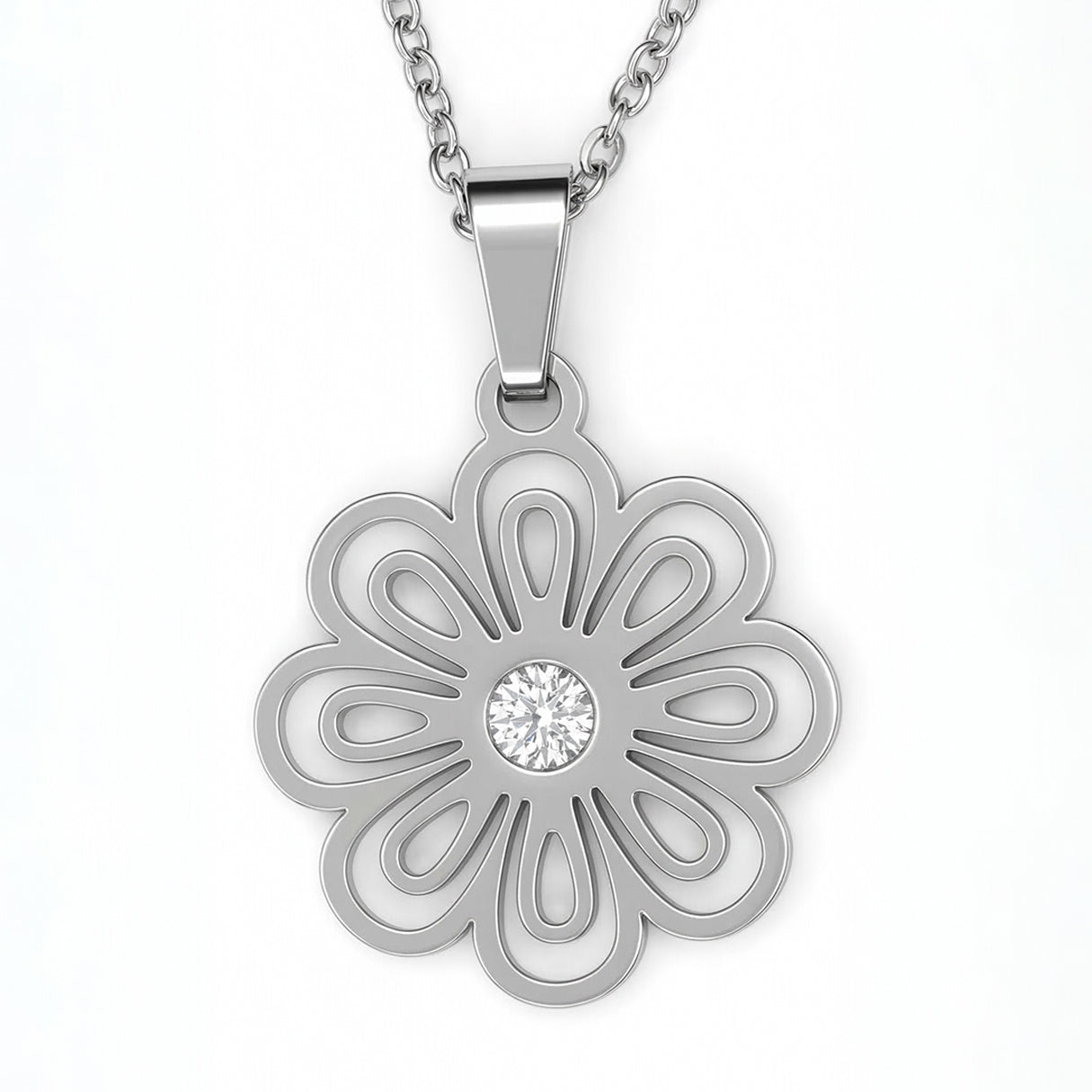 Collar Flor Y Brillante, Acero Inoxidable, Glam Pop Fantasy