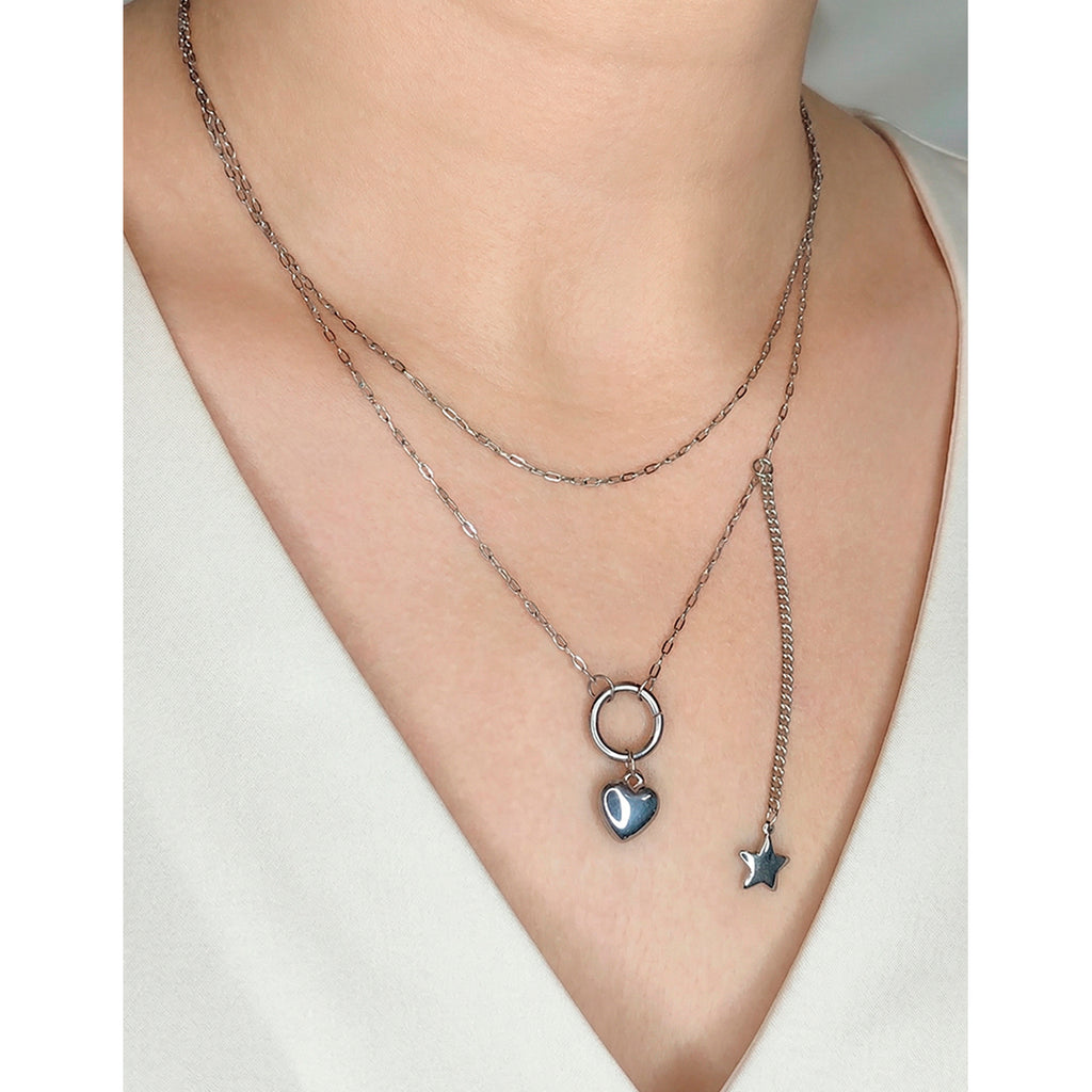 Gargantilla Corazon Con Estrella, Acero Inoxidable, Glam Pop Fantasy