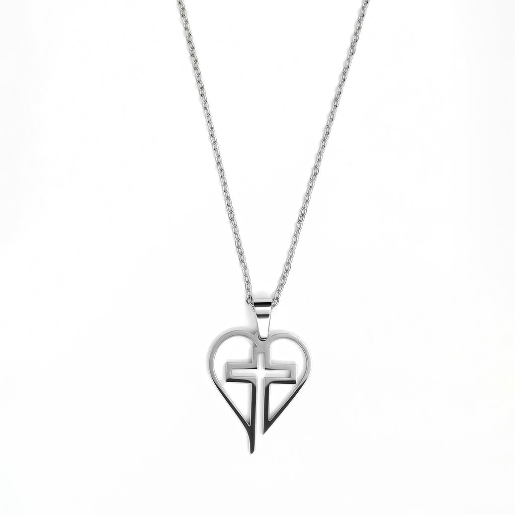 Collar Corazon Con Cruz, Acero Inoxidable, Glam Pop Fantasy