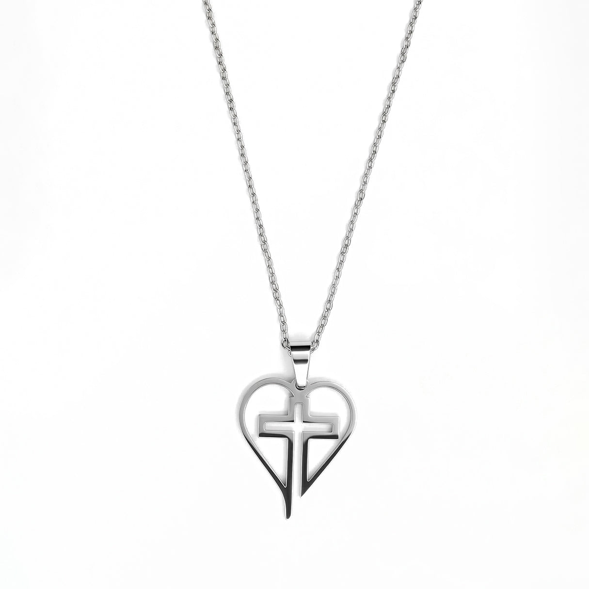Collar Corazon Con Cruz, Acero Inoxidable, Glam Pop Fantasy