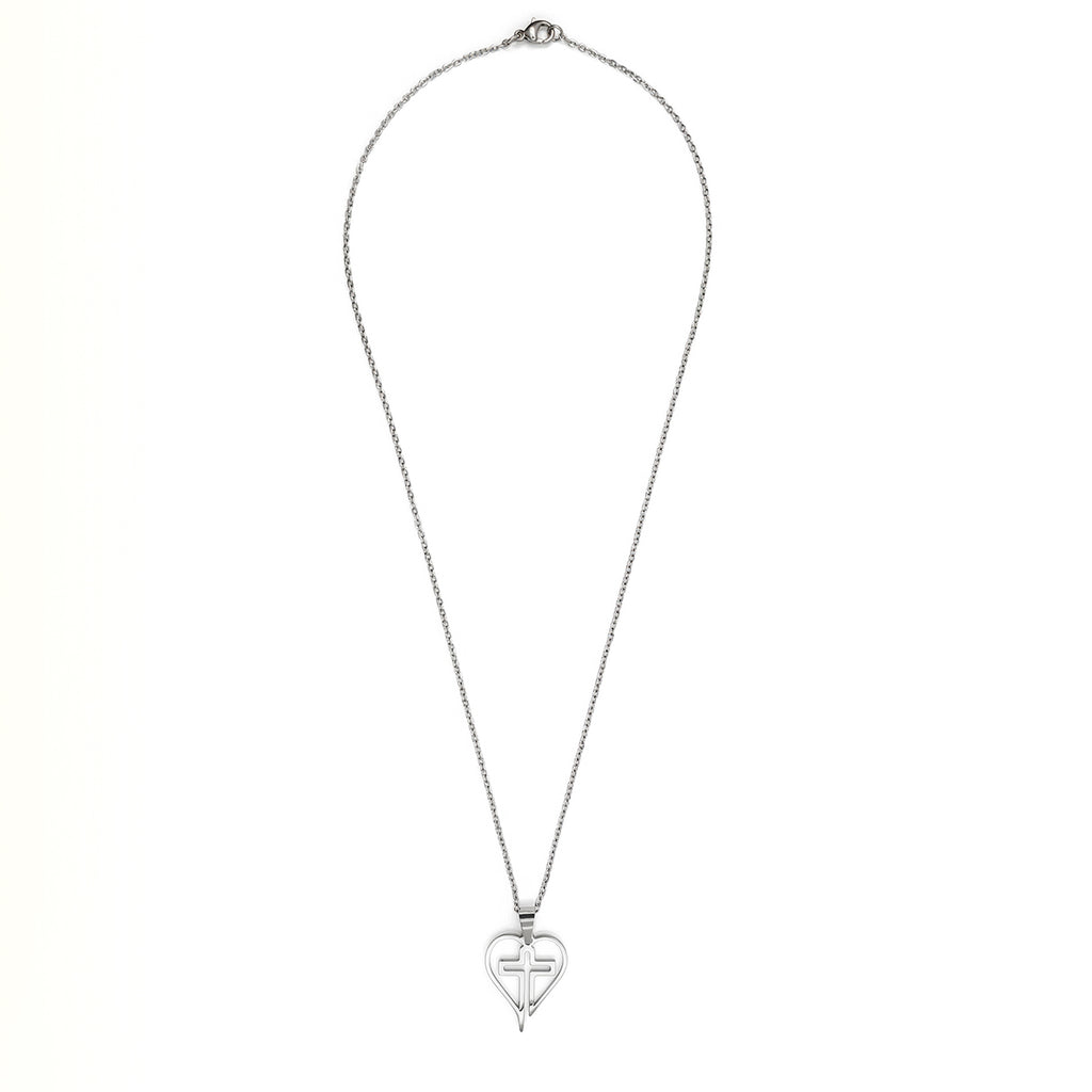 Collar Corazon Con Cruz, Acero Inoxidable, Glam Pop Fantasy