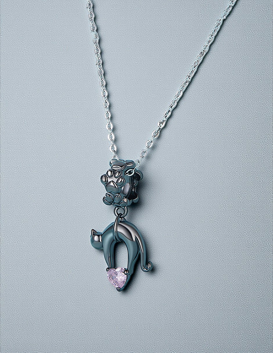 Charm de Plata .925, Pink Cat Heart, Miow