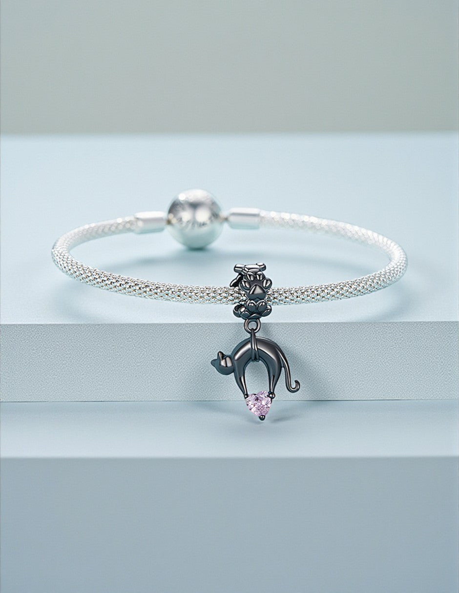 Charm de Plata .925, Pink Cat Heart, Miow