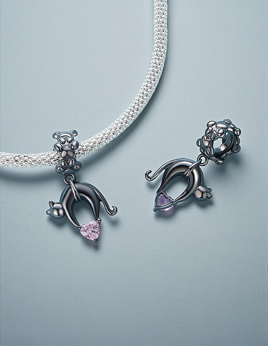 Charm de Plata .925, Pink Cat Heart, Miow