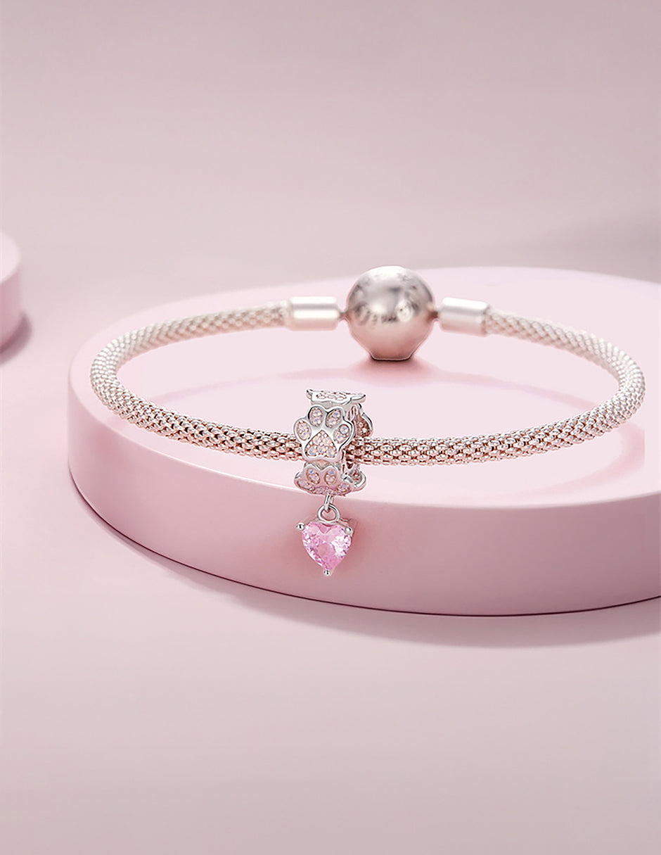 Charm de Plata .925, Heart Print, Miow
