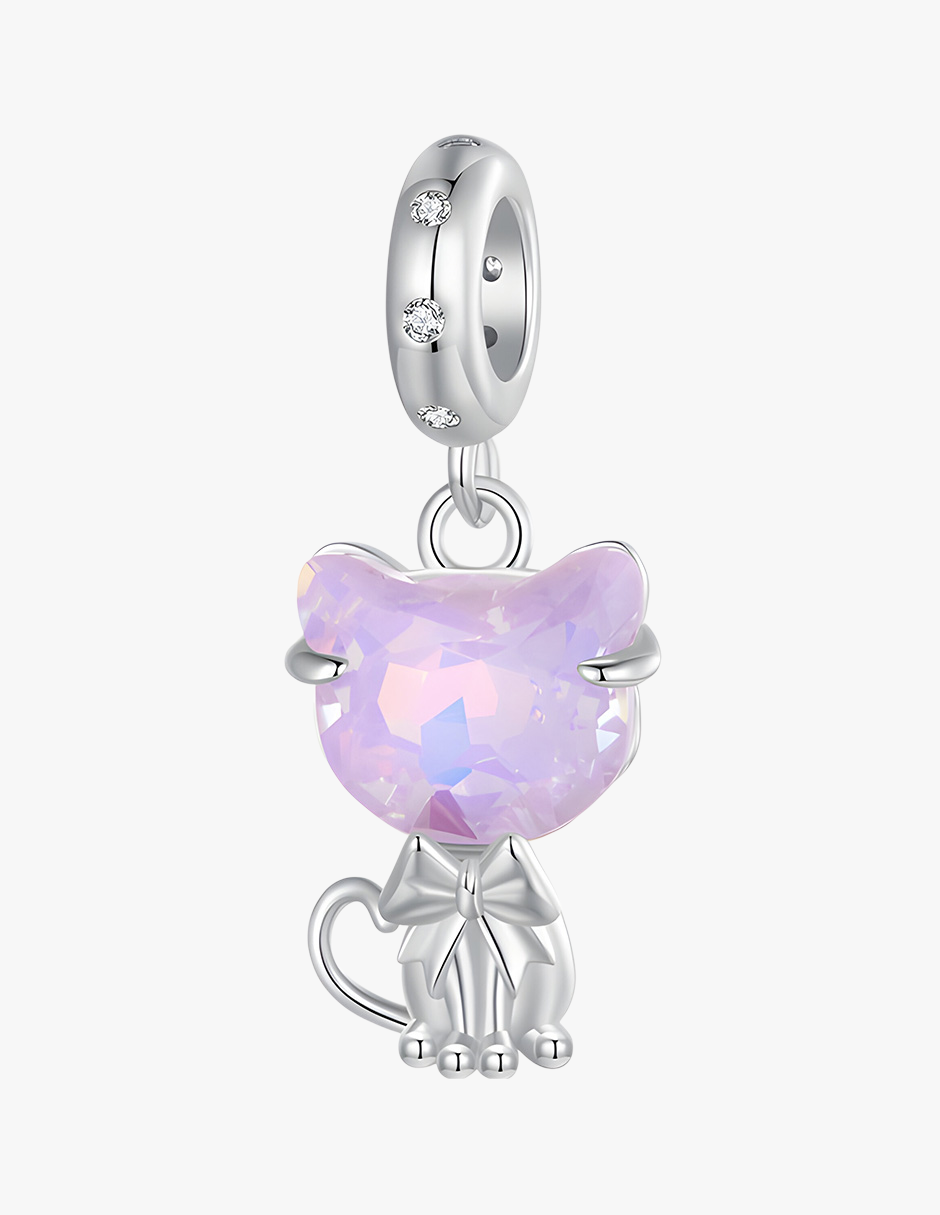 Charm de Plata .925, Pink Diamond Cat, Miow