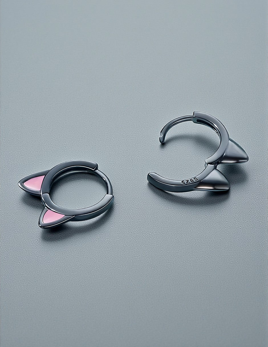 Aretes de Plata .925, Black Cat, Miow