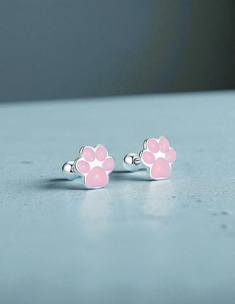 Aretes de Plata .925, Pink Footprints, Miow