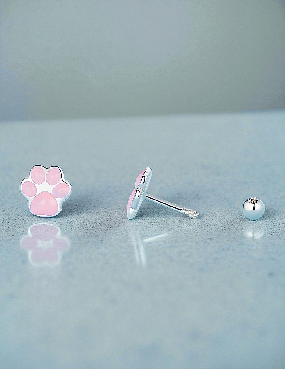 Aretes de Plata .925, Pink Footprints, Miow