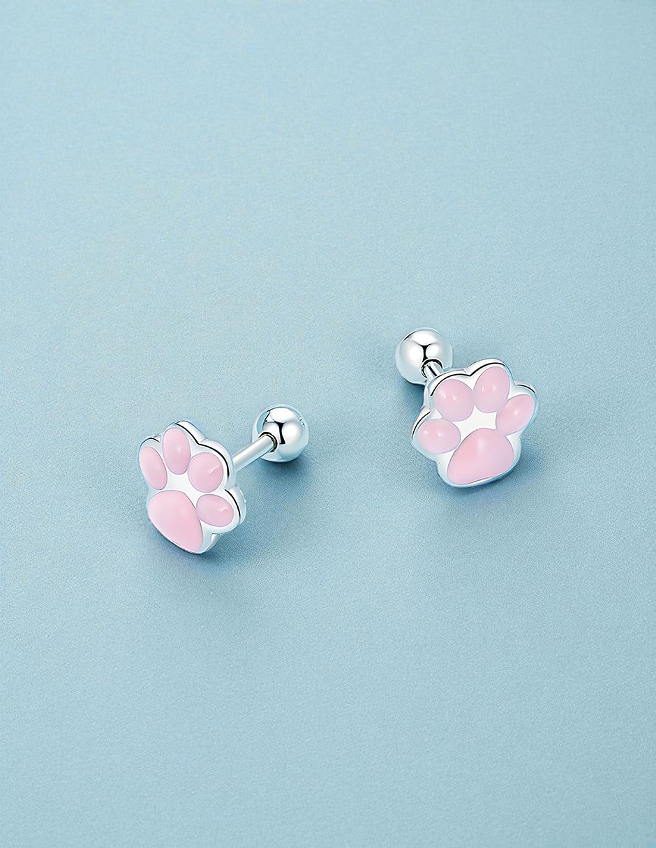 Aretes de Plata .925, Pink Footprints, Miow