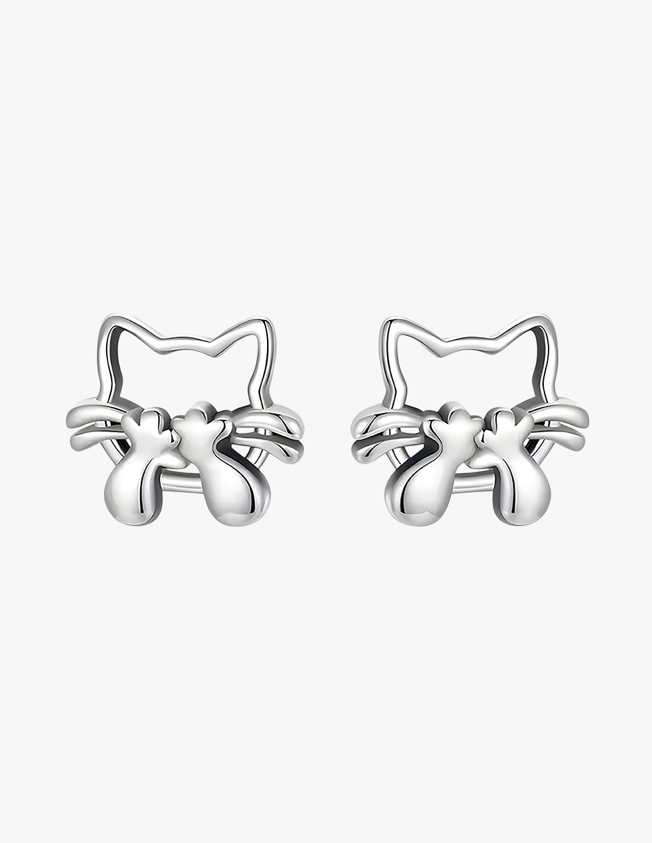 Aretes de Plata .925, Laughing Cat, Miow