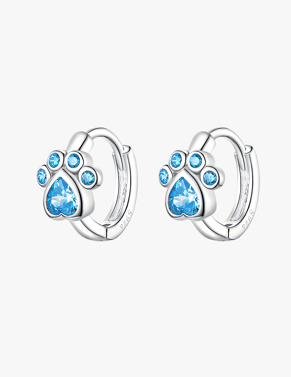 Aretes de Plata .925, Blue Footprint, Miow