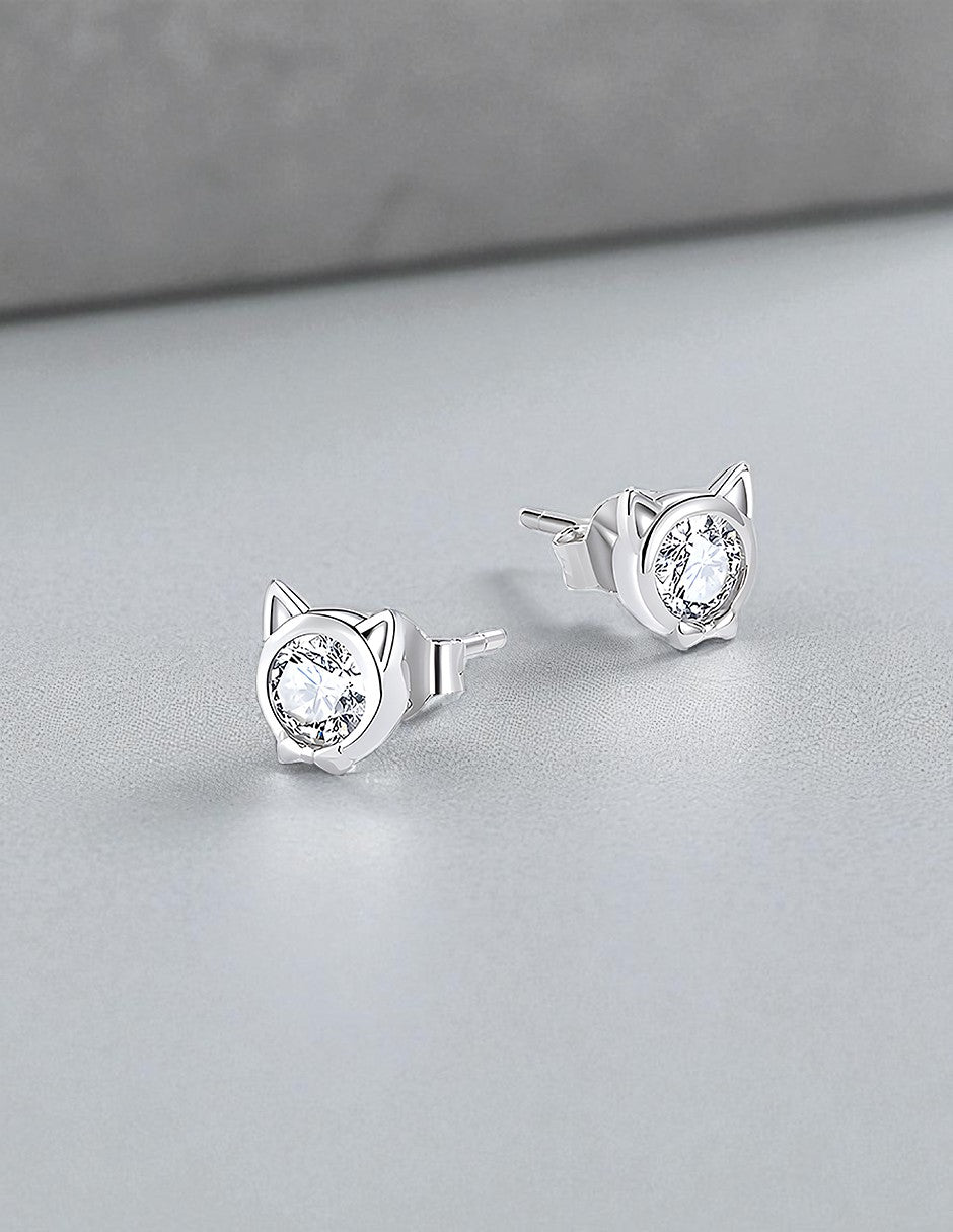 Aretes de Plata .925, Diamond Cat, Miow