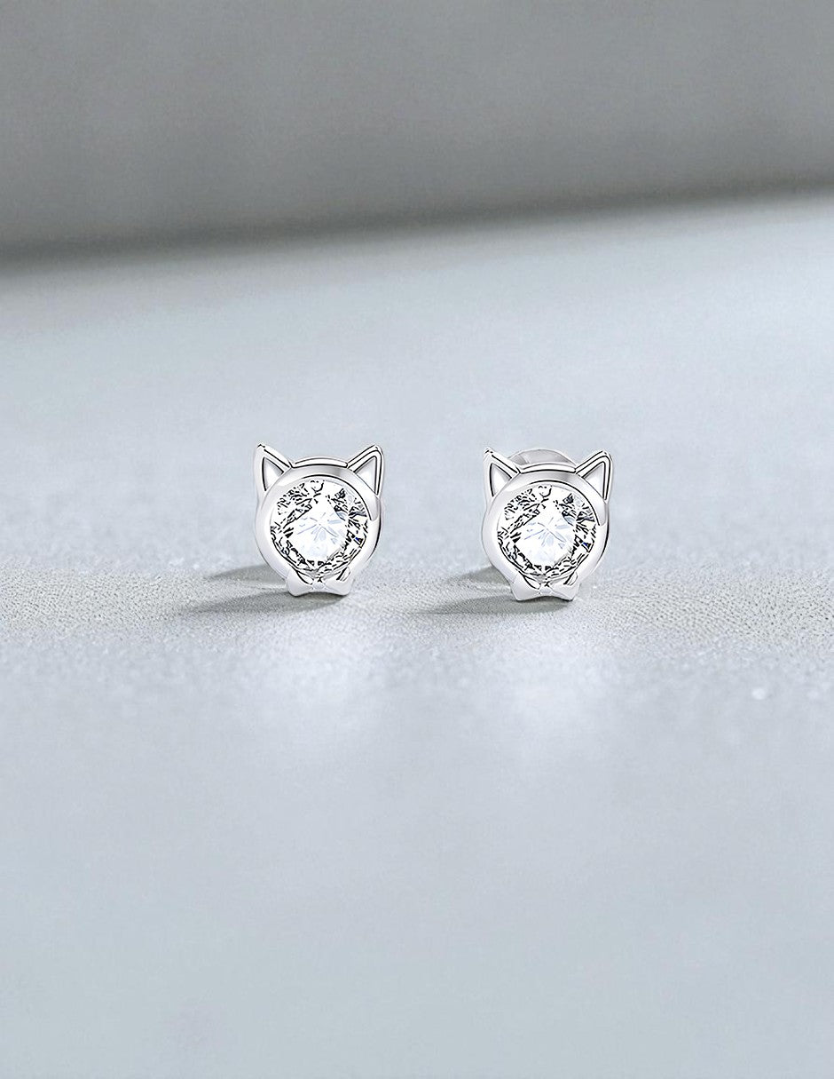 Aretes de Plata .925, Diamond Cat, Miow