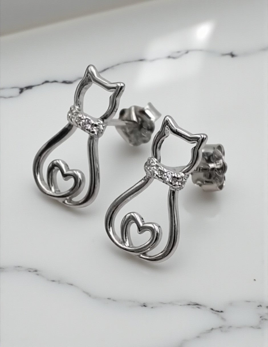Aretes de Plata .925, Cat Stud, Miow